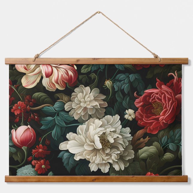 Everglow Weihnachten Florals Botanical Wandteppich Mit Holzrahmen (Vorne)