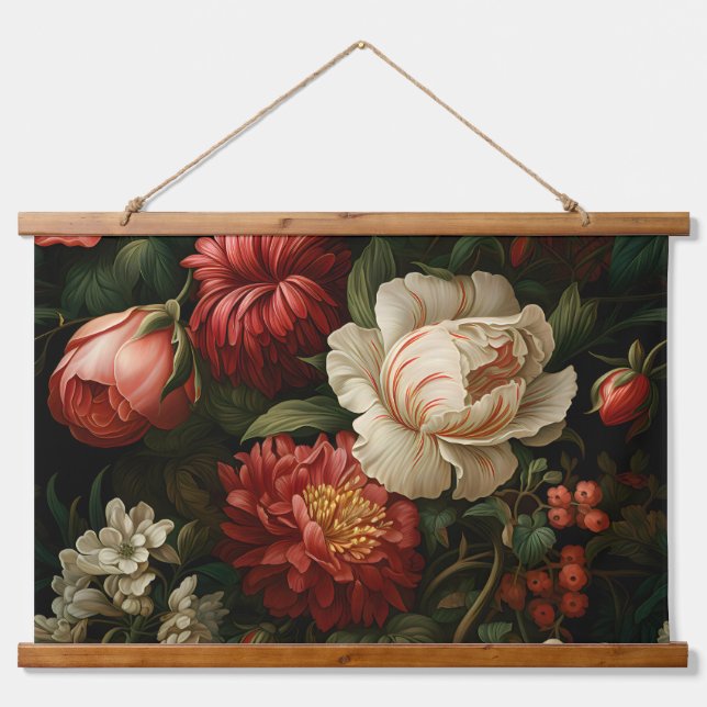 Everglow Weihnachten Florals Botanical Wandteppich Mit Holzrahmen (Vorne)