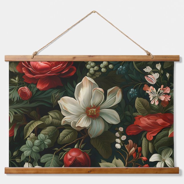 Everglow Weihnachten Florals Botanical Wandteppich Mit Holzrahmen (Vorne)