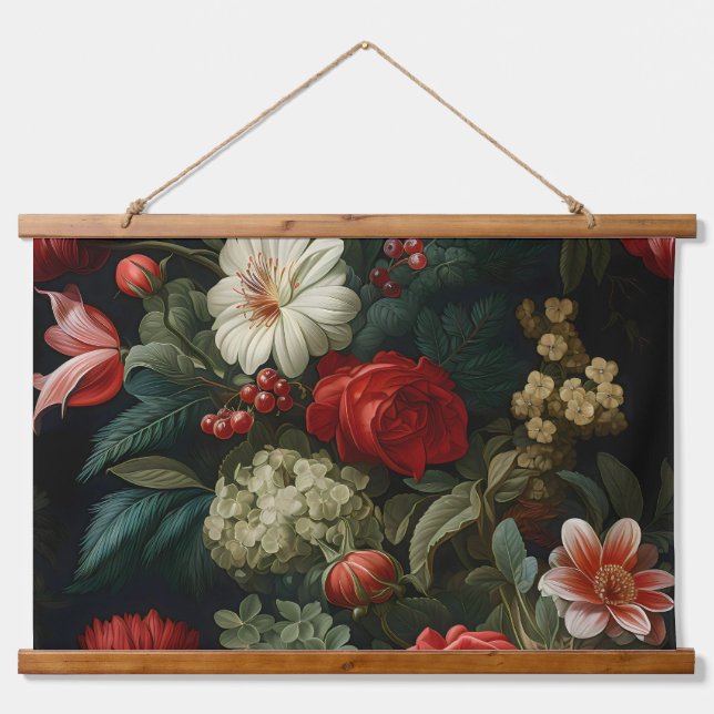 Everglow Weihnachten Florals Botanical Wandteppich Mit Holzrahmen (Vorne)