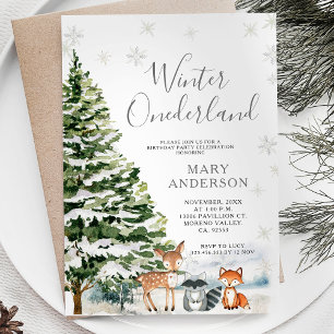 Evergreen Animal Winter Onederland 1. Geburtstag Einladung