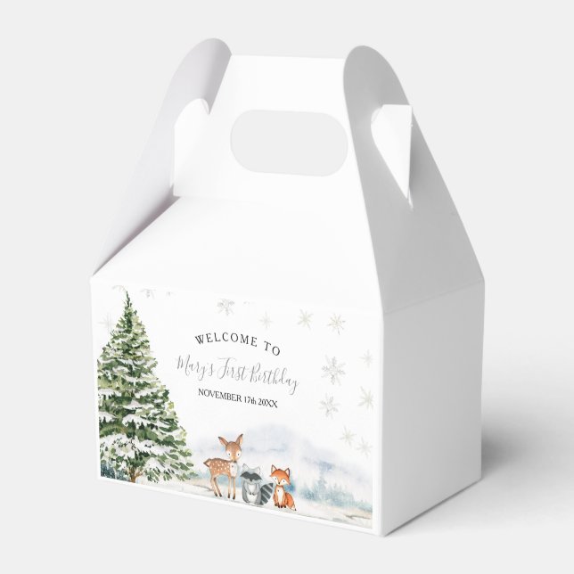 Evergreen Animal Winter Onederland Birthday Geschenkschachtel (Vorderseite)