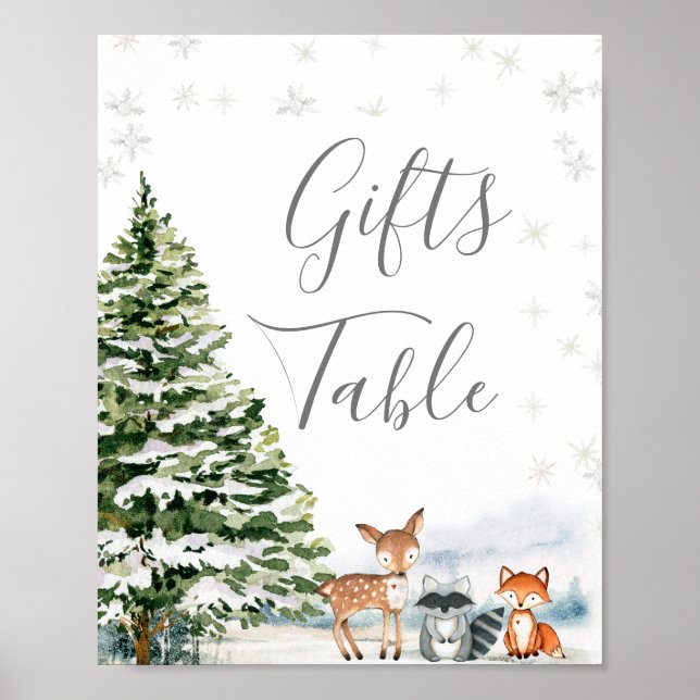Evergreen Animal Winter Onederland-Geschenktisch Poster (Vorne)