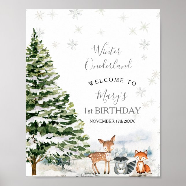 Evergreen Animal Winter Onederland Party Willkomme Poster (Vorne)