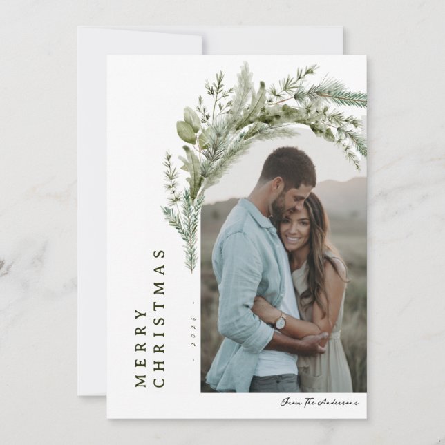 Evergreen Arch Foto Weihnachtskarte Einladung (Vorderseite)