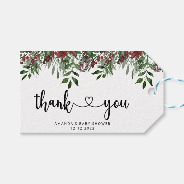 Evergreen Baby Dusche Vielen Dank Geschenkanhänger (Vorderseite (Horizontal))