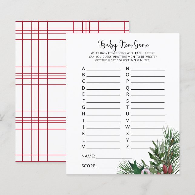 Evergreen Baby Item Game. Baby Shower Game (Vorne/Hinten)