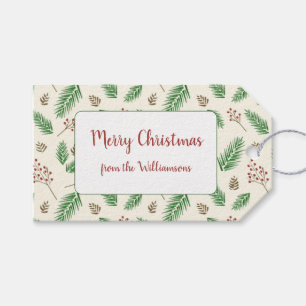 Evergreen Berry Pinecone Winter Floral Christmas Geschenkanhänger