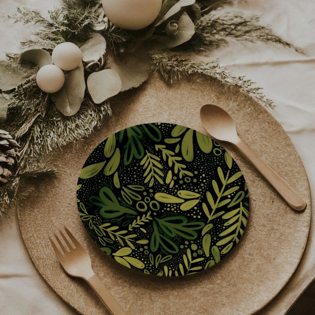 Evergreen Bramble | Botanische Feste Teller (Deep Green Bramble | Festive botanical holiday party paper plates)