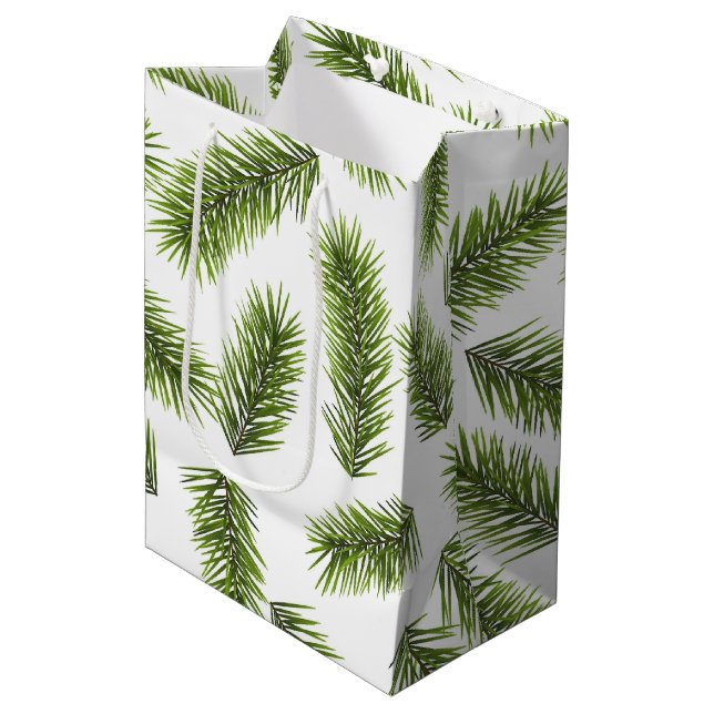Evergreen Branch Muster Mittlere Geschenktüte (Vorderseite Schrägansicht)