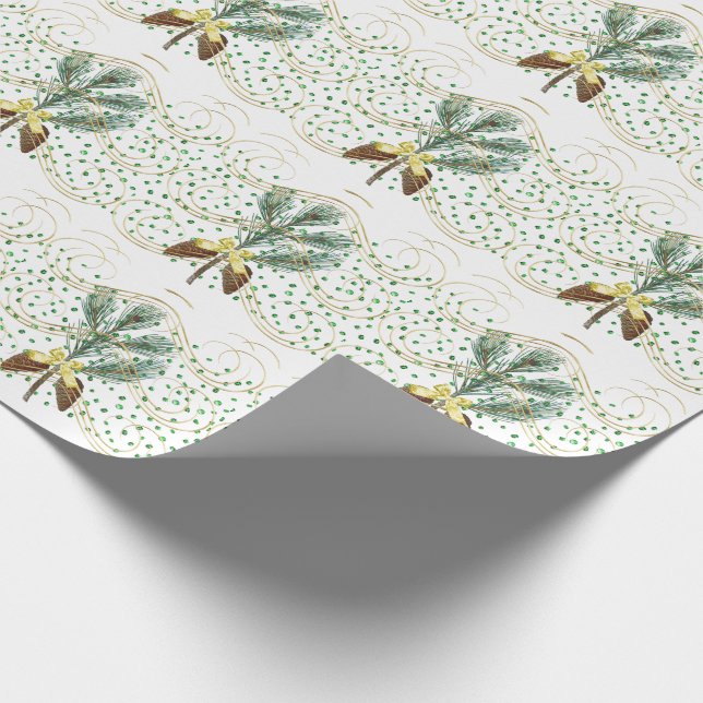 Evergreen Branch und Golden Bow Geschenkpapier (Ecke)