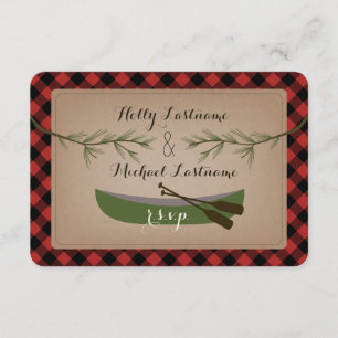 Evergreen Branches + Canoe Kariert Wedding R.S.V.P RSVP Karte