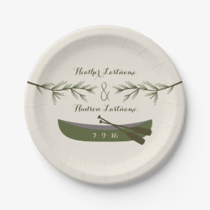 Evergreen Branches + Canoe Wedding Pappteller