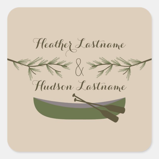 Evergreen Branches & Canoe Wedding Sticker (Vorderseite)