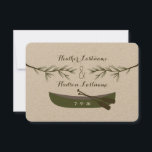 Evergreen Branches   Kanu Hochzeit Speichern Sie d Save The Date<br><div class="desc">Eine Hochzeit speichert das Datum mit einer Abbildung von zwei immergrünen Zweigen und einem grünen Kanu.</div>