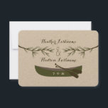 Evergreen Branches   Kanu Hochzeit Speichern Sie d Save The Date<br><div class="desc">Eine Hochzeit speichert das Datum mit einer Abbildung von zwei immergrünen Zweigen und einem grünen Kanu.</div>