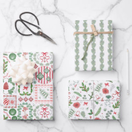 Evergreen Christmas Foliage Berries Spruce und Bow Geschenkpapier Set