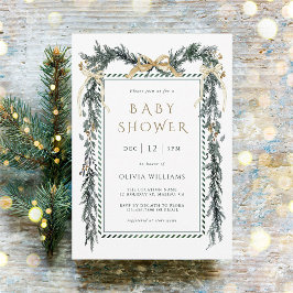 Evergreen Christmas Garland Baby Shower Einladung