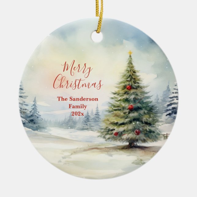 Evergreen Christmas Tree Vintag Keramik Ornament (Vorne)