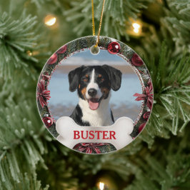 Evergreen Christmas Wreath Dog Photo Tree Ornament