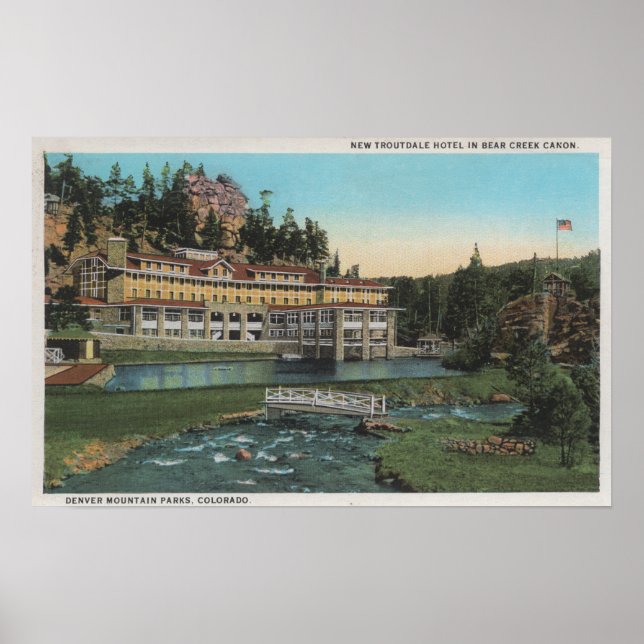 Evergreen, CO - Troutdale Hotel, Bärengraben Poster (Vorne)
