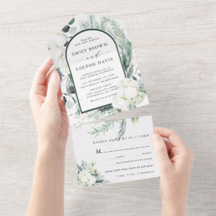 Evergreen & Cotton Blume Arch Wedding All In One Einladung