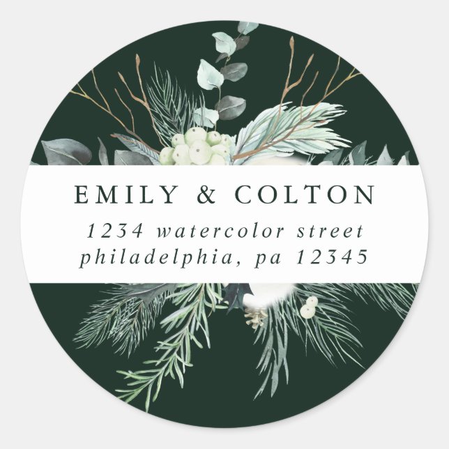 Evergreen & Cotton Blume Elegante Rücksendeadresse Runder Aufkleber (Vorderseite)