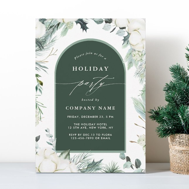 Evergreen & Cotton Blumen Watercolor Holiday Party Einladung (Von Creator hochgeladen)