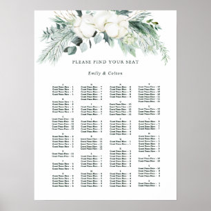 Evergreen & Cotton Flowers Wedding Seating Chart Poster