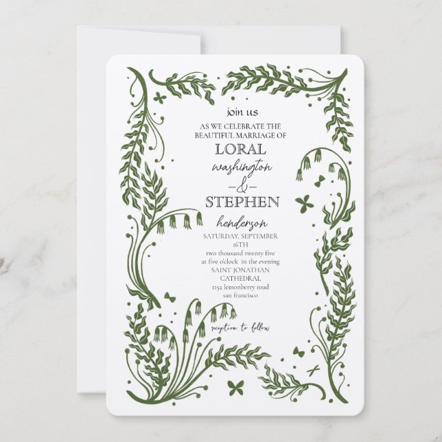 Evergreen Elegance Wedding Einladung (Vorderseite)