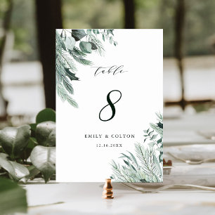Evergreen Elegante Watercolor Wedding Tischnummer
