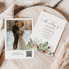 Evergreen elegante Winter Hochzeit QR Code Foto Einladung