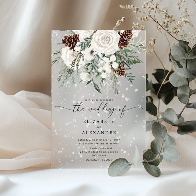 Evergreen elegante Winterhochzeit Acryleinladungen (Von Creator hochgeladen)