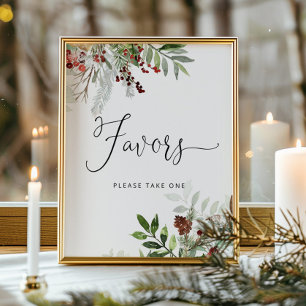 Evergreen favors Schild. Winter-Babydusche Poster