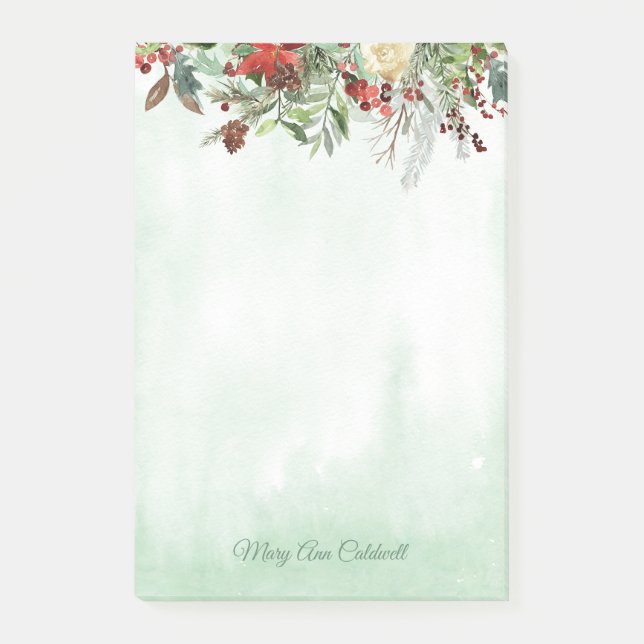 Evergreen Floral Berry Border Post-it Klebezettel (Vorderseite)
