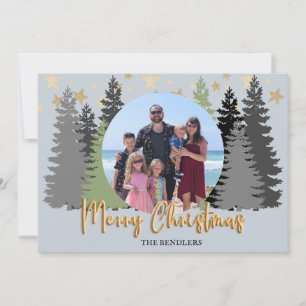 Evergreen Forest Family Foto Weihnachtskarte Feiertagskarte