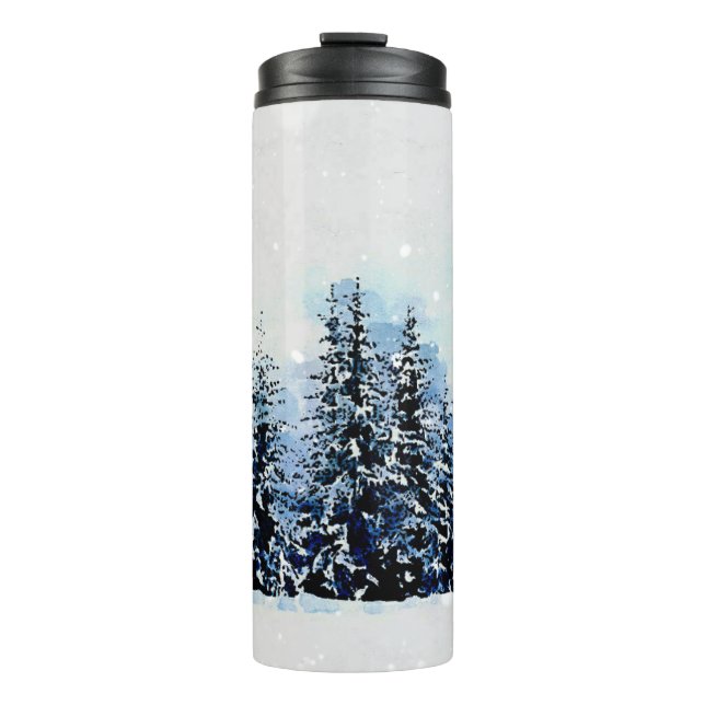 Evergreen Forest mit Schneeweg-Thermal-Tumbler Thermosbecher (Vorderseite)