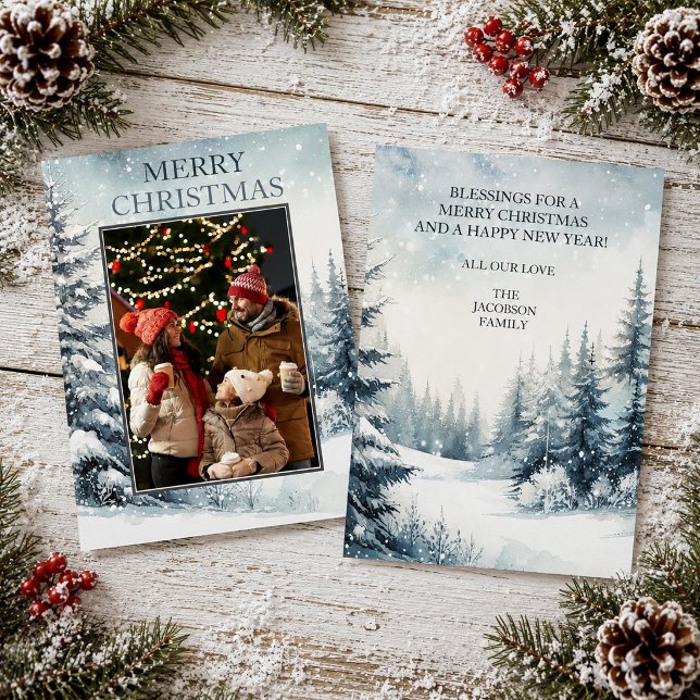 Evergreen Foto Weihnachtskarte Einladung (Evergreen Winter Scene Photo Christmas Card)