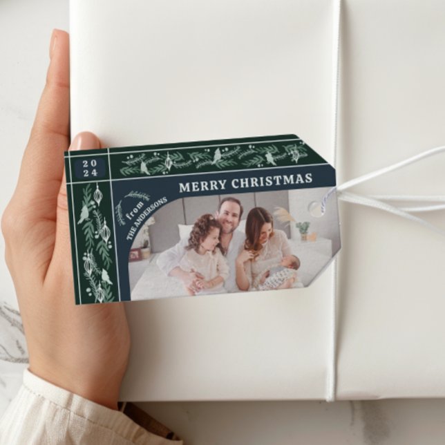 Evergreen Garland Modernes Foto Weihnachten Geschenkanhänger (Von Creator hochgeladen)