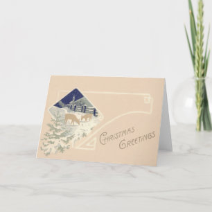 Evergreen Hirsch Church Snow Feiertagskarte