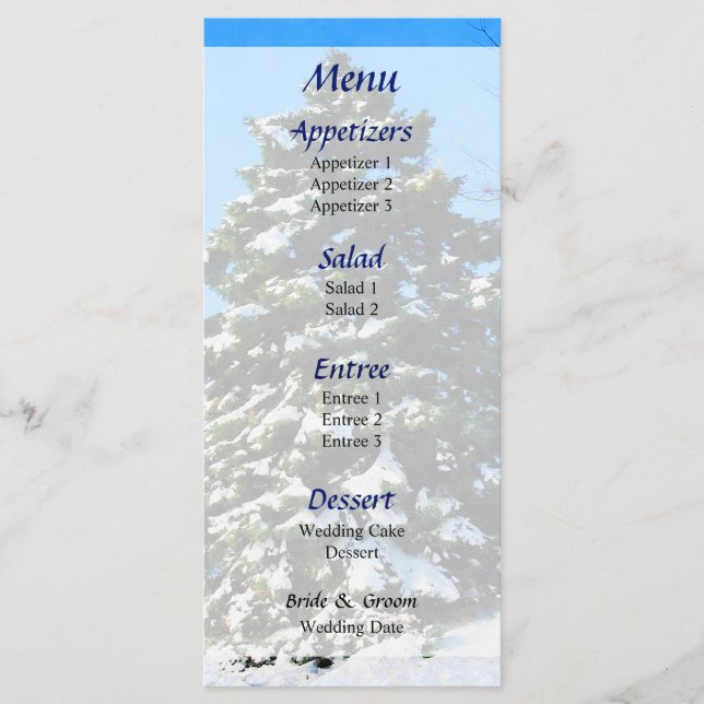Evergreen im Winter Wedding Menu Menükarte (Vorderseite)