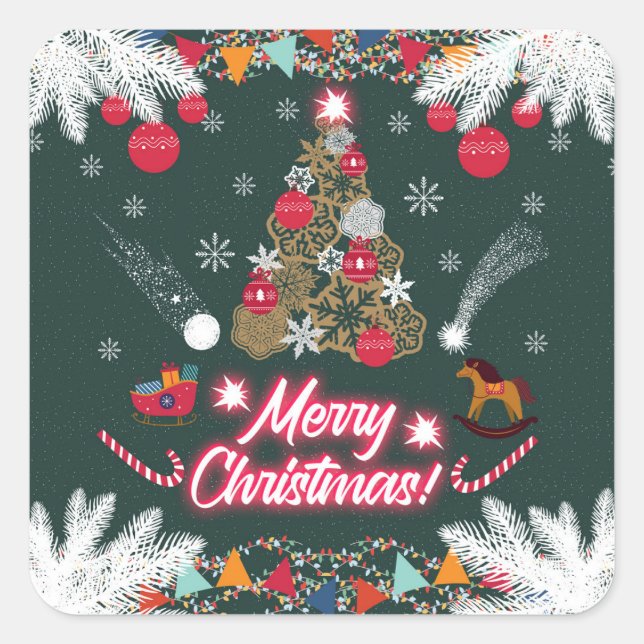 Evergreen Joy of Christmas Quadratischer Aufkleber (Vorderseite)