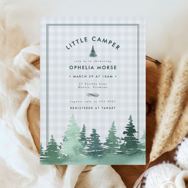 Evergreen Little Camper Gray Kariert Baby Shower (Von Creator hochgeladen)