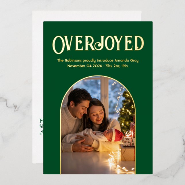 Evergreen Luxe Baby Birth Ankündigung Foto (Vorderseite/Rückseite)