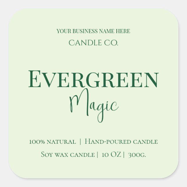 Evergreen Magic Christmas Candle Label | Custom Quadratischer Aufkleber (Vorderseite)