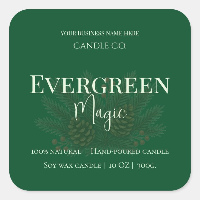 Evergreen Magic Christmas Candle Label | Custom Quadratischer Aufkleber (Vorderseite)