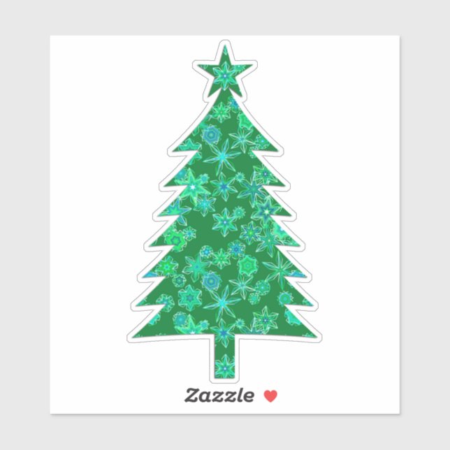 Evergreen mit Snowflakes Weihnachtsbaum Aufkleber (Blatt)
