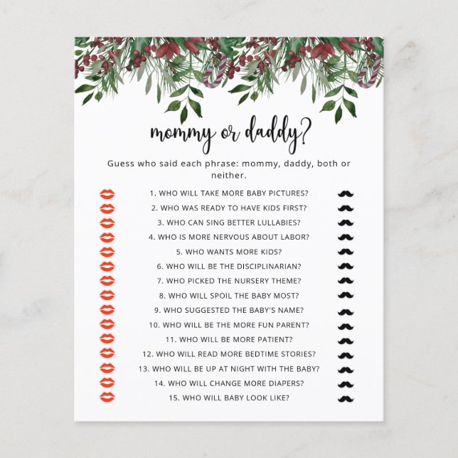 Evergreen Mommy oder Daddy Baby Dusche Spiel (Vorderseite)