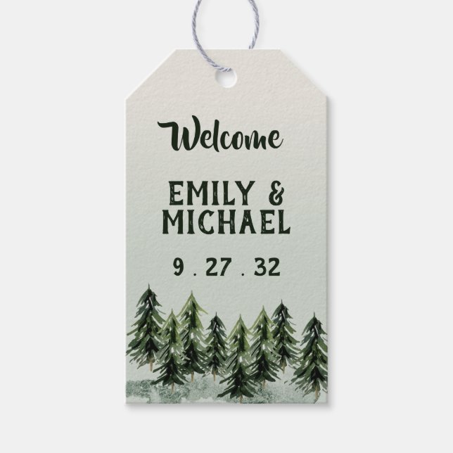 Evergreen Mountain Forest Green Black Geschenkanhänger (Vorderseite)