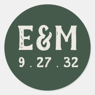 Evergreen Mountain Forest Green White Initials Runder Aufkleber